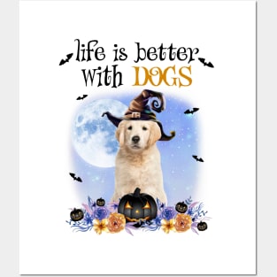 Golden Retriever Witch Hat Life Is Better With Dogs Halloween Posters and Art